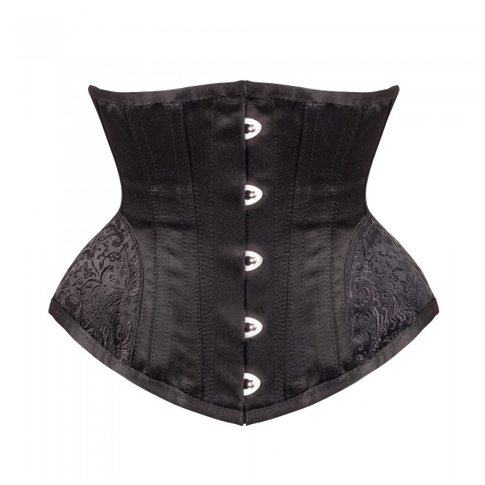 F66360 Black Underbust with Contrast Brocade Hip Panel and Curved Hem